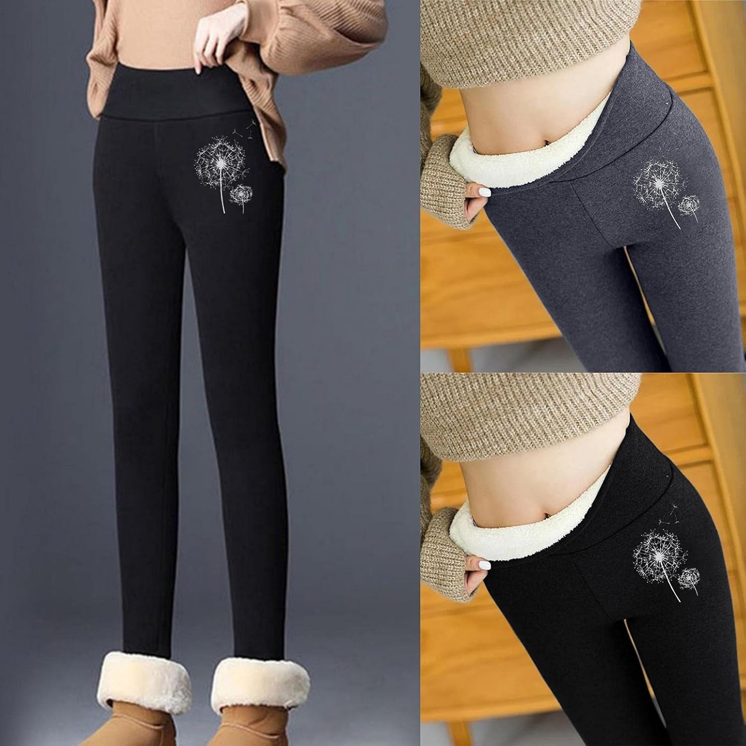 Winter Leggings for Women plus Size, Fleece Lined Leggings Women Thick High Waisted Winter Warm Leggings Gray